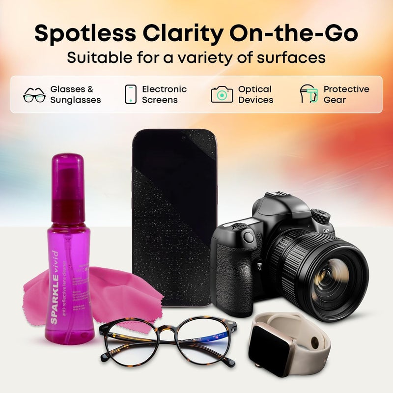 OPTIPAK Sparkle Vivid Anti-Reflective Safe Lens Cleaner Spray Kit - (2) 2oz Glasses Cleaner Spray & (2) Microfiber Cloth for Eyeglasses, Sunglasses, Lenses, Screens and Camera Cleaning Kit (4 Piece Set) - Image 2